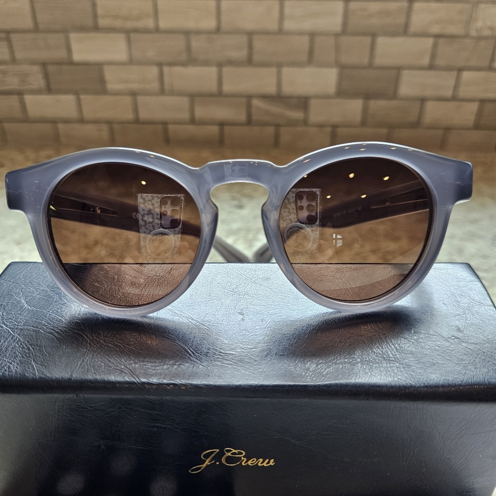 NWOT J Crew Women's Sunglasses, pale gray / blue frames perfect condition + case